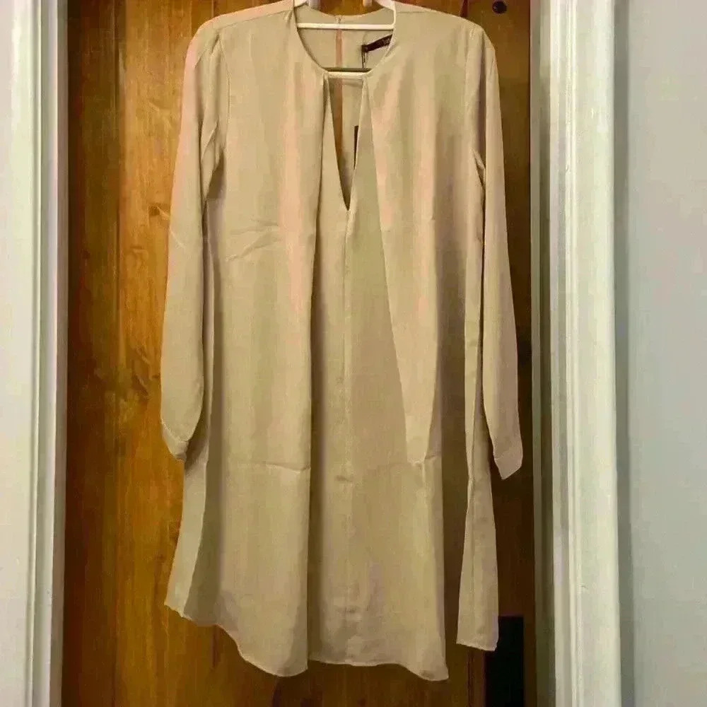 Krisa Revolve Brand L/S Swing Dress-Keyhole Front In Plaster-Small NWT